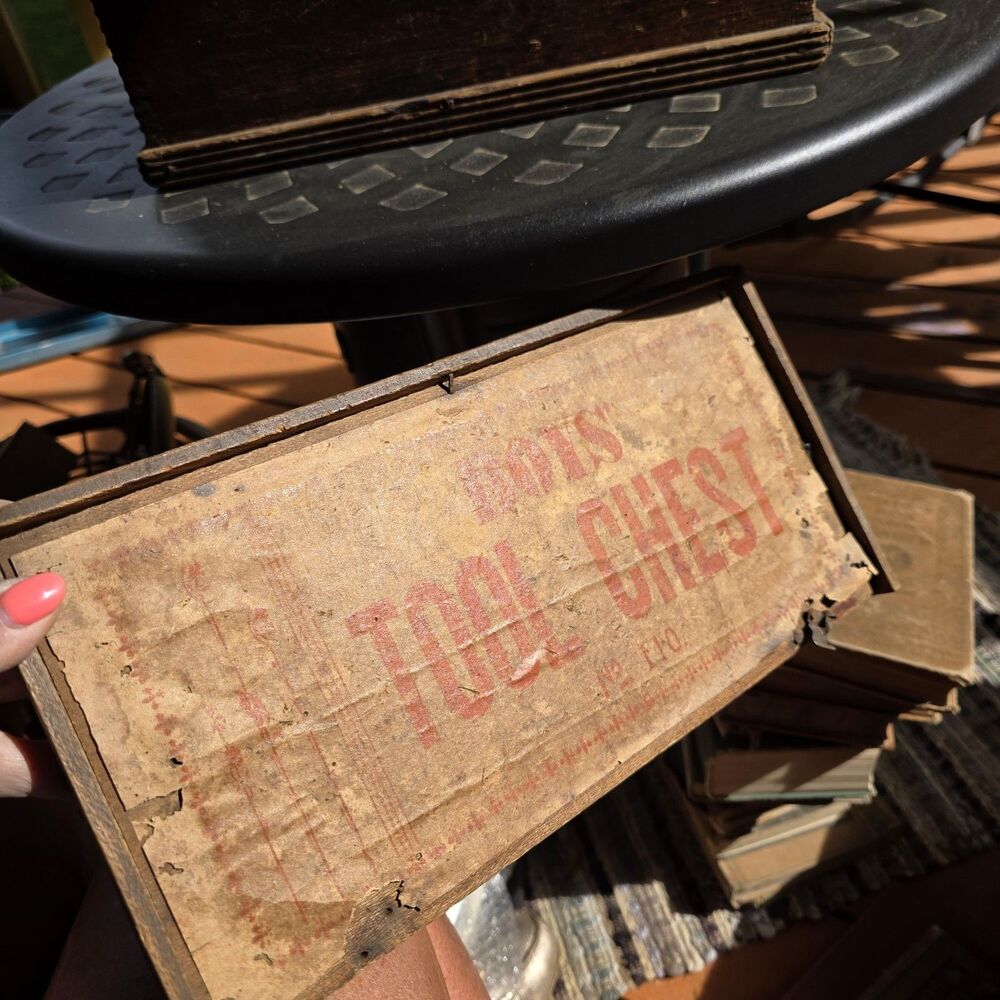 Vintage Kids Tool Chest Toy Box - Brown